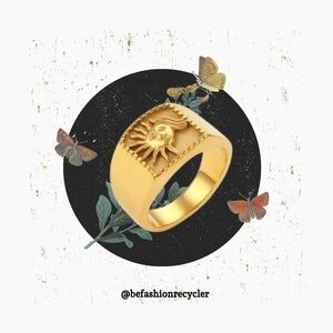 Womens Retro Sun 18K Gold Plated Ring Size 8